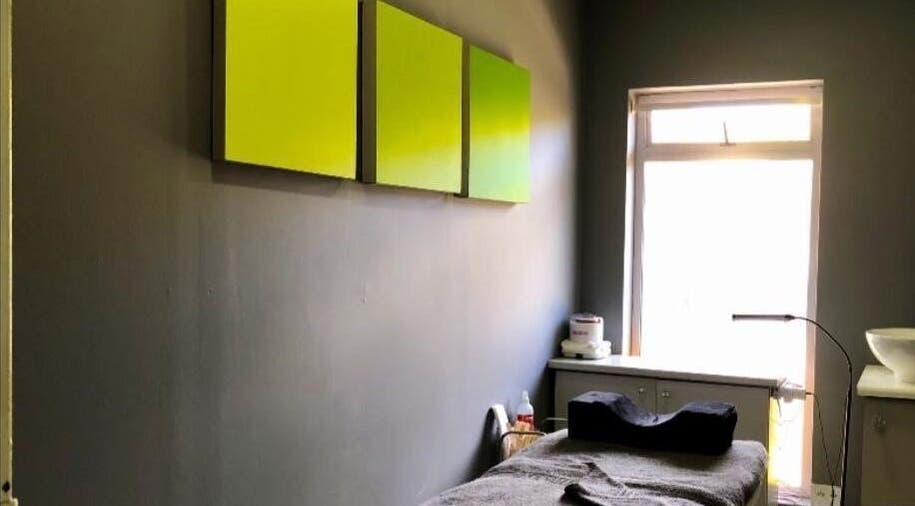 Calming therapy room at Brow Baby, Gqeberha, Eastern Cape, ZA featuring modern decor and natural light.