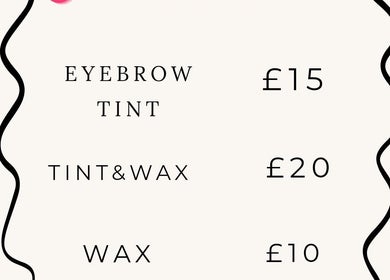 BROWSByLarna pricelist showing eyebrow treatments in Redditch, England, GB.