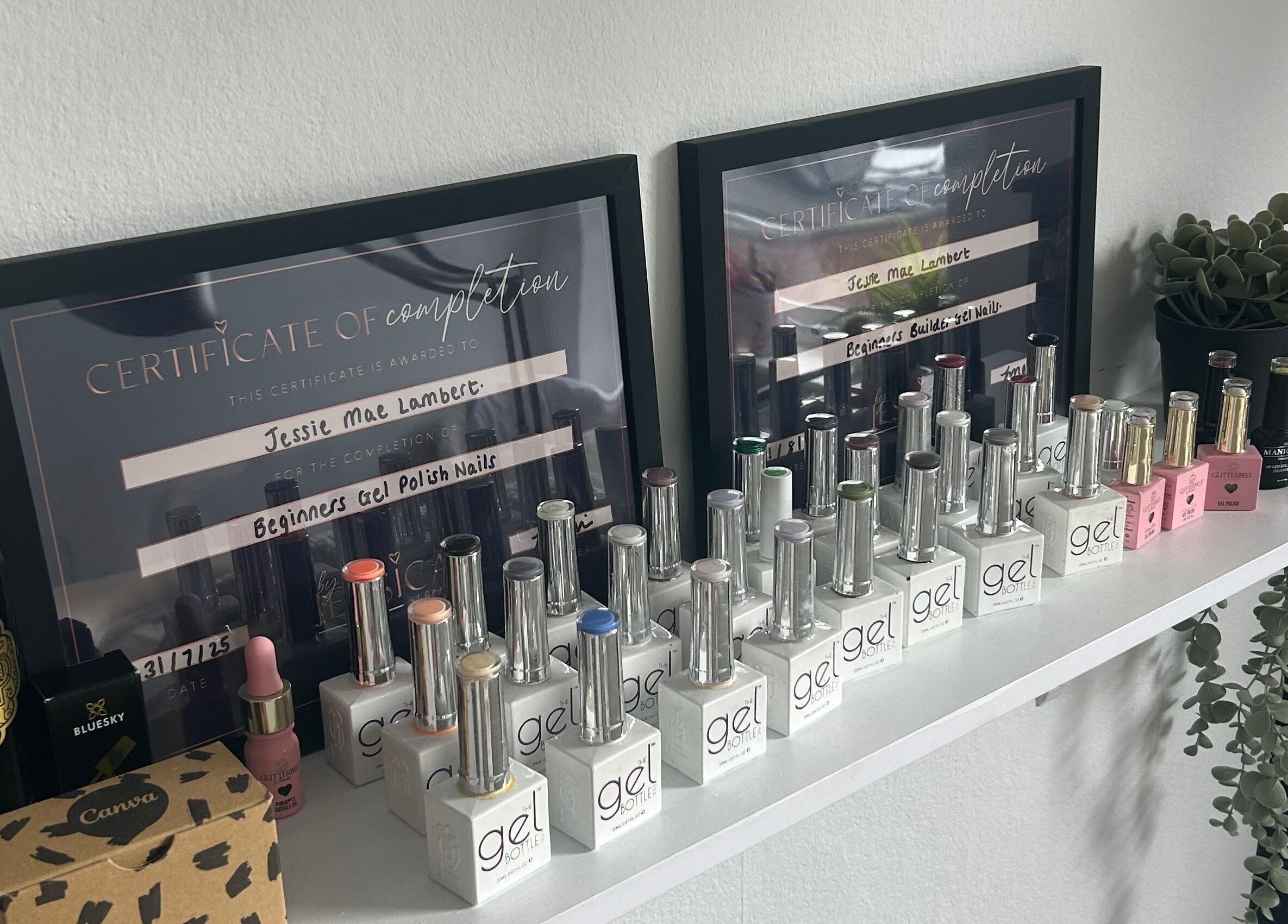 Certificates and gel polish showcase at Jml Nail Lab, Derby, England, GB.