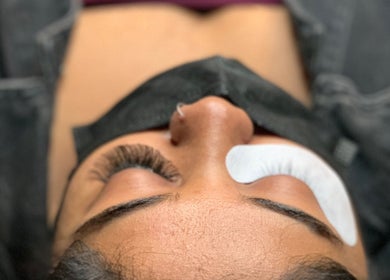 Close-up of eyelash extensions at Avn Aesthetics, Oshawa, Ontario, CA.