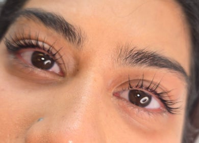 Close-up of enhanced eyelashes at Beauty Divine, Royal Leamington Spa, England, GB.