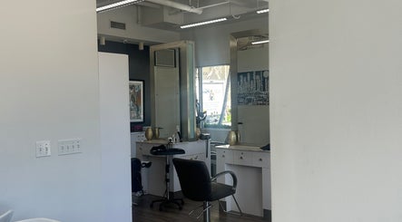 Modern salon chairs at Bristol Haircare at In the Grove Hair Studio, Delray Beach, Florida, US.