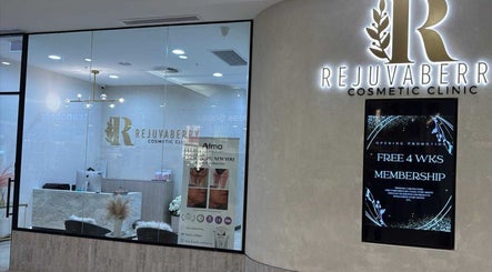 Entrance of Rejuvaberry Cosmetic Clinic, Bull Creek, Western Australia, AU showcasing elegant design and promotional offers.
