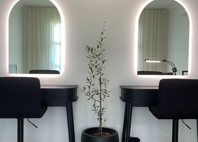 Makeup stations with mirrors at Jilli Maree Makeup and Brows, Taranganba, Queensland, AU.