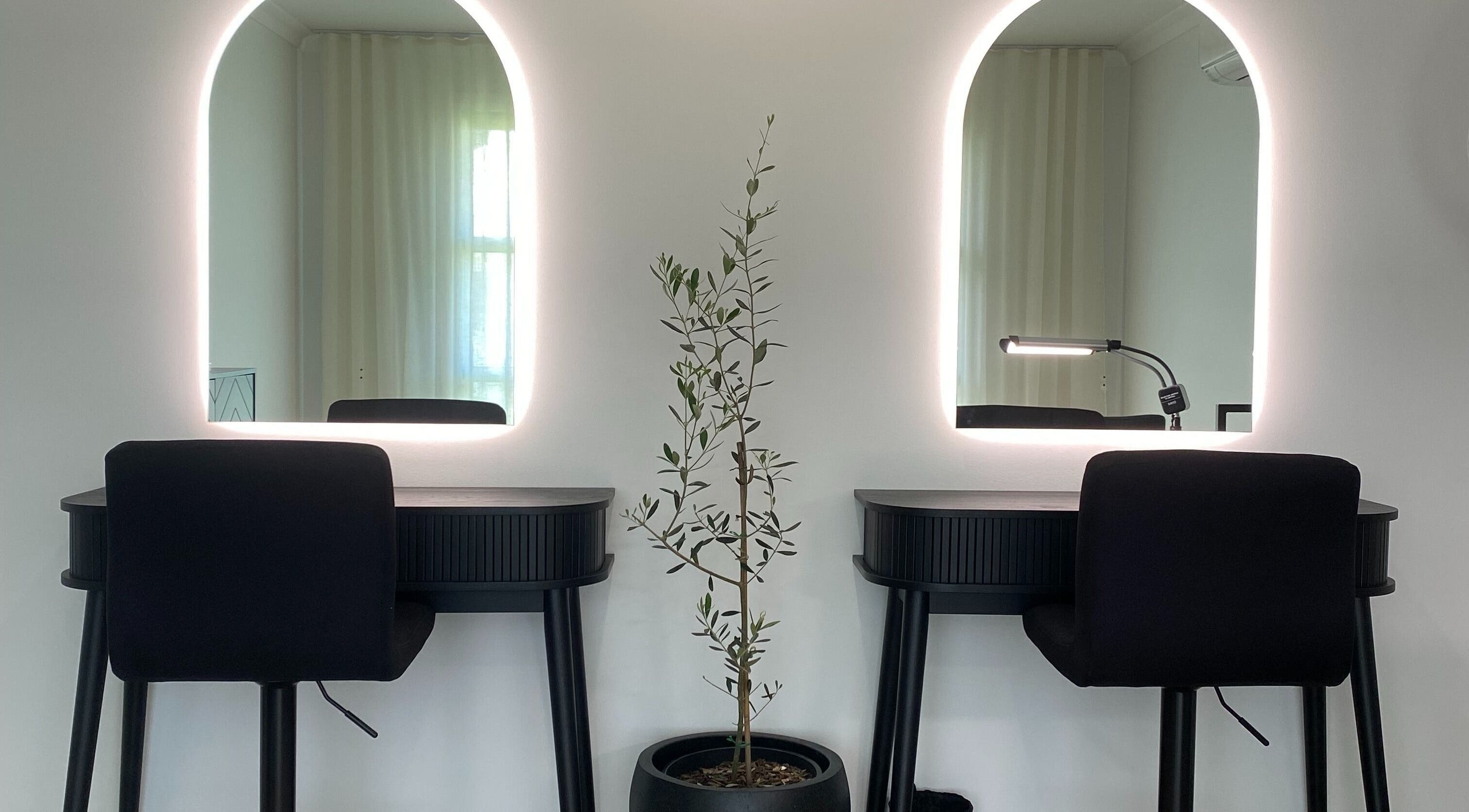 Makeup stations with mirrors at Jilli Maree Makeup and Brows, Taranganba, Queensland, AU.