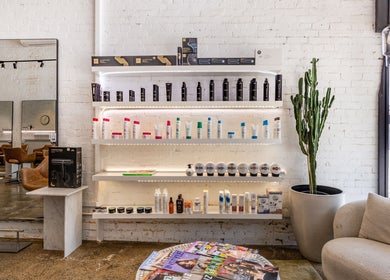 Product display at Bespoke Hair, Fortitude Valley, Queensland, AU, showcasing premium haircare products.