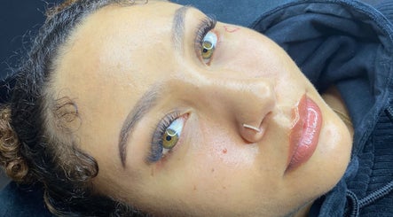 Close-up of a client's flawless skin and lashes at The Scorpio Effect, Auckland, Auckland, NZ.
