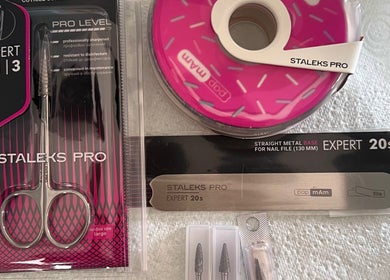 Professional nail care tools at Balkan Glam Nails, London, England, GB, featuring Staleks Pro products.