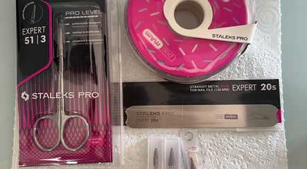 Professional nail care tools at Balkan Glam Nails, London, England, GB, featuring Staleks Pro products.