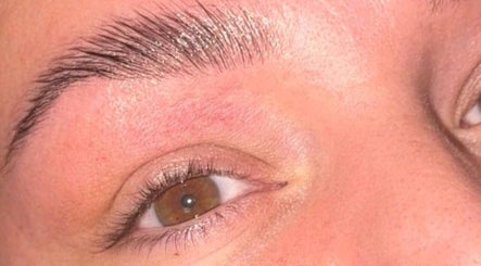 Close-up of expertly groomed eyebrows at Lashesbyzoew in Gorebridge, Scotland, GB.