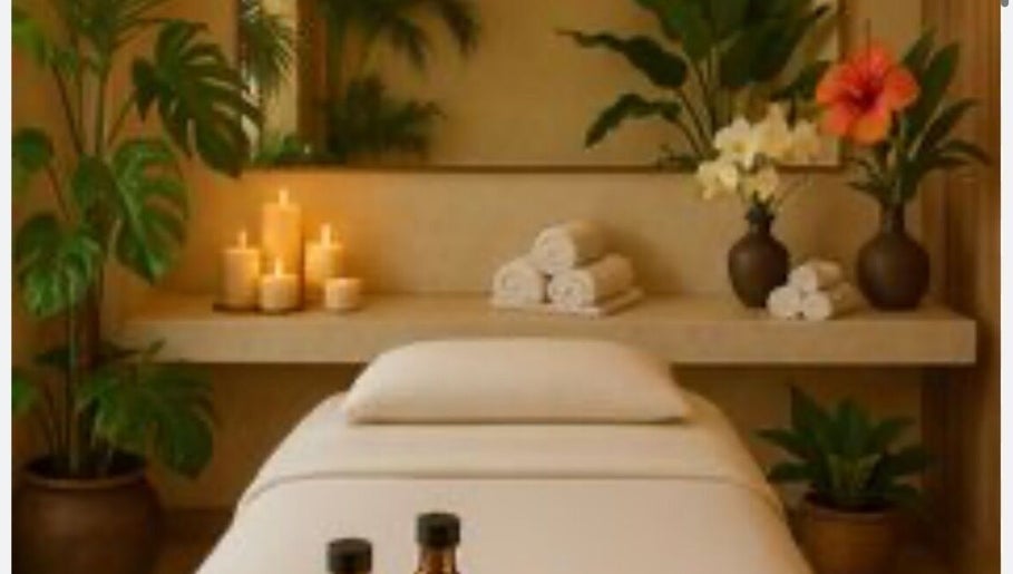 Relaxing spa setup with candles and plants at Dessa Therapist, Grantham, England, GB.