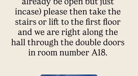 Directions to Embody Beauty in Clydebank, Scotland; take stairs or lift to first floor, room A18.