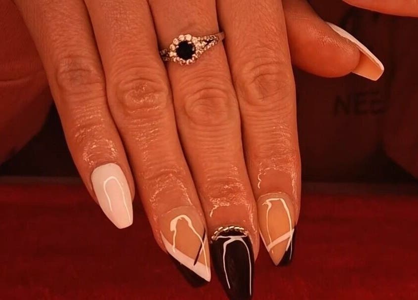 Elegant black and white nail art at Boss Babes Beauty Lounge, Cape Town, Western Cape, ZA.