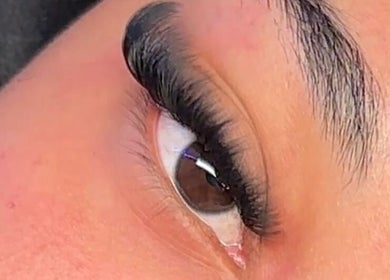 Close-up of expertly done eyelashes at Eyelash Villa, Accra, Greater Accra Region, GH.