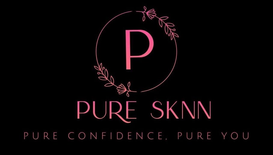 Pure SKNN logo in pink on black, Warrington, England, GB.