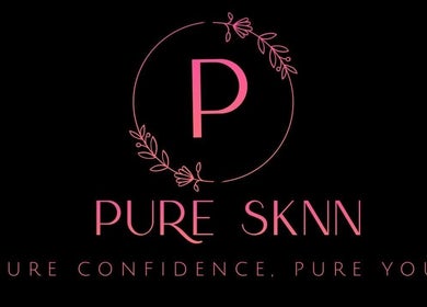 Pure SKNN logo in pink on black, Warrington, England, GB.