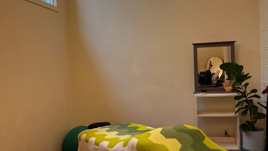 Relaxing massage room at Christine Gonzalez Massage at Studio IX, Charlottesville, Virginia, US.