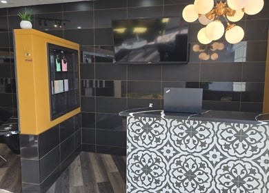 Seoul Hair salon's stylish reception area in Calgary, Alberta, CA featuring modern design and elegant decor.
