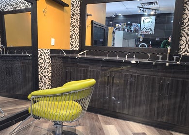 Seoul Hair salon interior with modern styling station in Calgary, Alberta, CA.