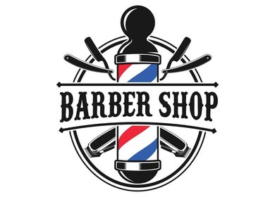 Classic barber shop logo with red, white, blue pole at Kawartha Barbershop, Peterborough, Ontario, CA.