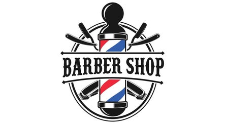 Classic barber shop logo with red, white, blue pole at Kawartha Barbershop, Peterborough, Ontario, CA.