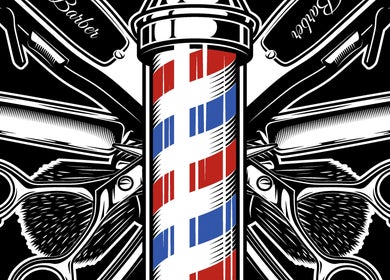Kawartha Barbershop iconic pole and tools in Peterborough, Ontario, CA.
