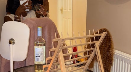Relaxing beauty setup with wine and wig styling at HBN in County Longford, County Longford, IE.