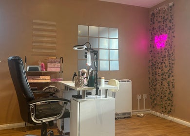 Beauty workspace at Koated by Kenya, London, England, GB. Features stylish decor and professional tools.