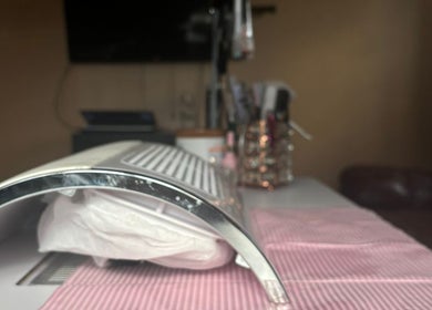 Nail station at Koated by Kenya, London, England, GB showcasing modern manicure tools.