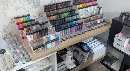 Colorful nail glitter display at Louise's Nail Lounge, Stockton-on-tees, England, GB.
