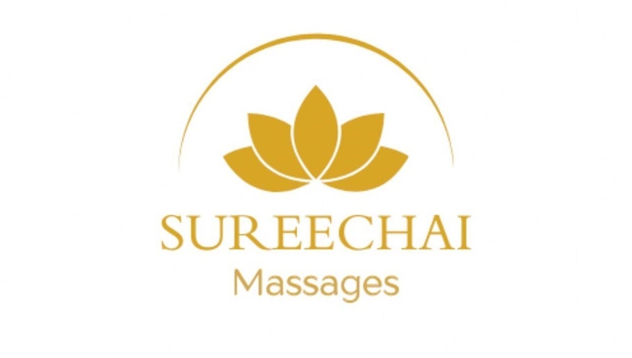 SureechaiMassages logo in golden lotus design, Hove, Vlaanderen, BE location.