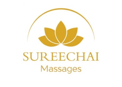 SureechaiMassages logo in golden lotus design, Hove, Vlaanderen, BE location.