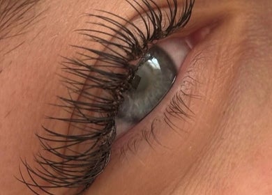 Close-up of expertly styled lashes at Dolls By Demi, Dagenham, England, GB, showcasing stunning eye detail.
