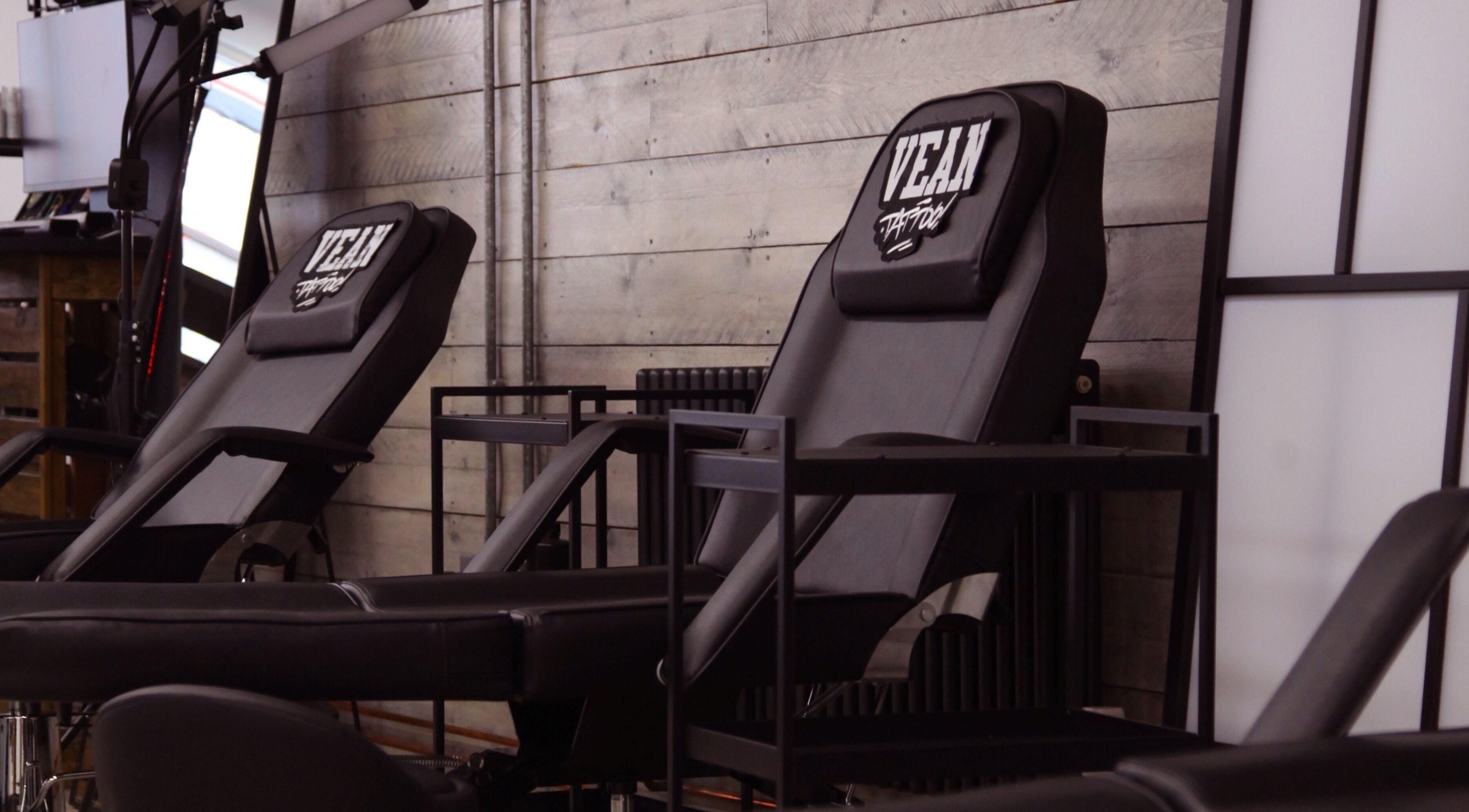 Professional tattoo chairs at VEAN TATTOO Bristol, providing comfort and quality service in Bristol, England, GB.