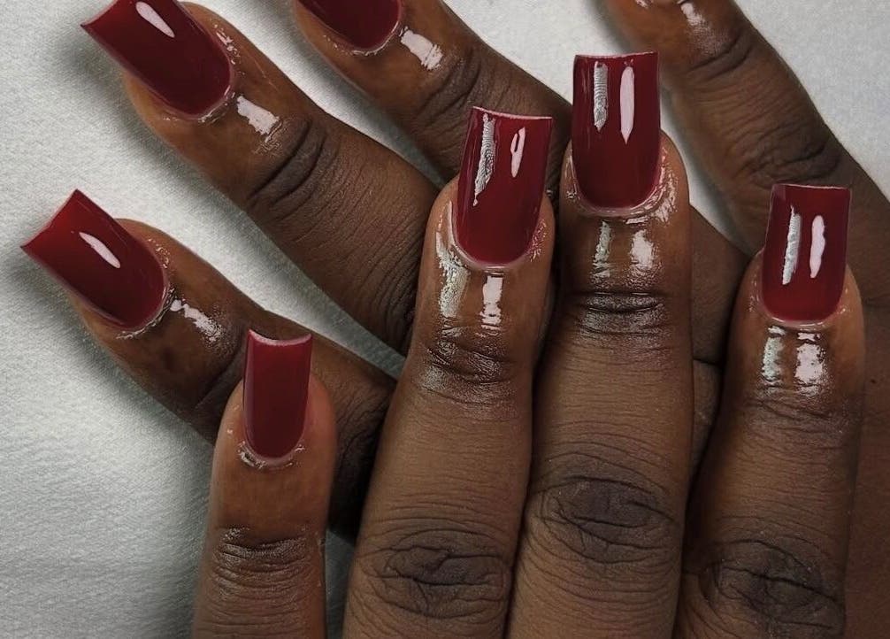 Stylish crimson nails manicure at Kischa_co, Windhoek, Khomas Region, NA. Perfectly glossy and sophisticated.