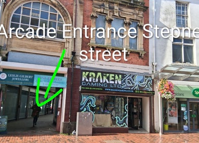 Entrance to historic arcade near Hair by Lorraine at Locks and Lashes Llanelli, Llanelli, Wales, GB.