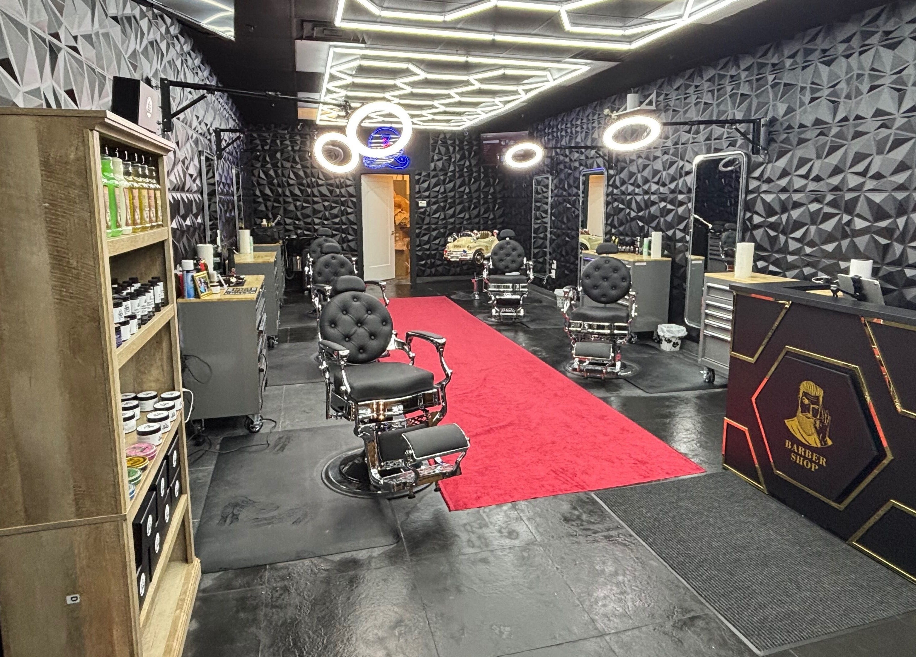 Stylish barber shop at Joseph Howe, Halifax, Nova Scotia, CA with modern decor and barber chairs.