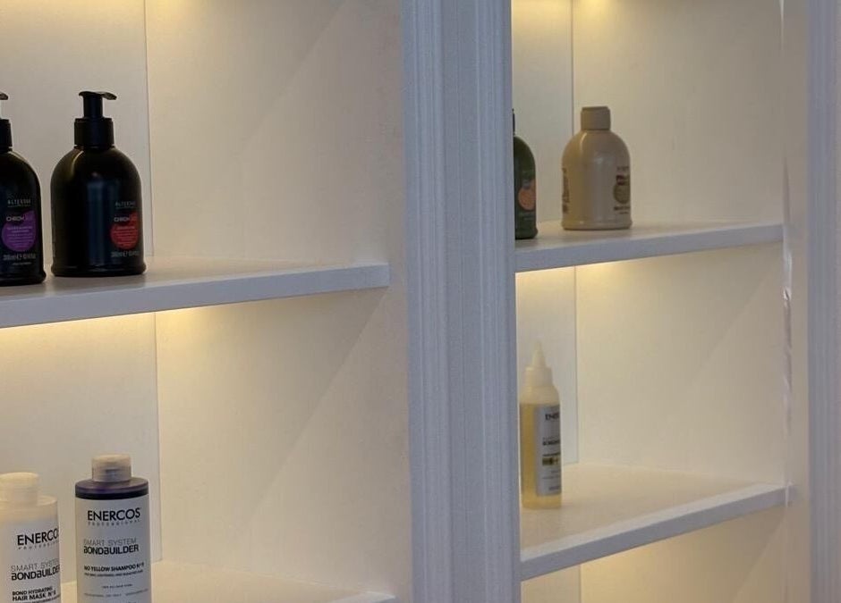 Stylish product display shelves at So Chic Paris, Dubai, Dubai, AE showcasing various wellness products.