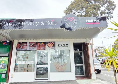 Front view of Unique Beauty & Nails in Melbourne, Victoria, showcasing its elegant exterior design.