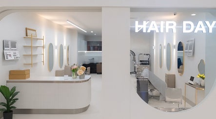 Modern interior of Hair Day salon in East Victoria Park, Western Australia, AU with elegant decor.