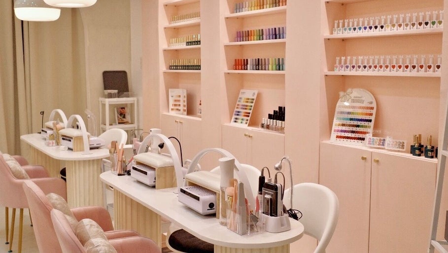 Chic manicure stations at Blooming Nails Beauty Studio, Bacoor, Calabarzon, PH, offering a stylish ambiance.