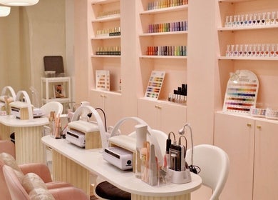Chic manicure stations at Blooming Nails Beauty Studio, Bacoor, Calabarzon, PH, offering a stylish ambiance.