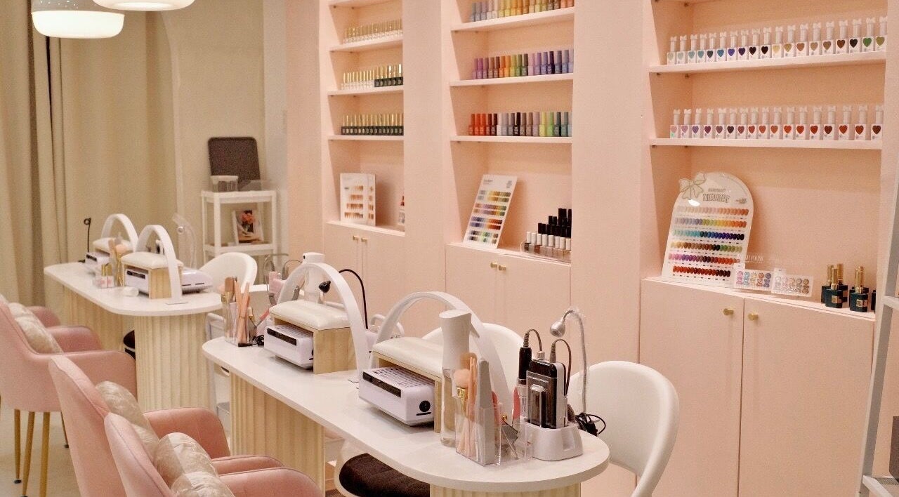 Chic manicure stations at Blooming Nails Beauty Studio, Bacoor, Calabarzon, PH, offering a stylish ambiance.