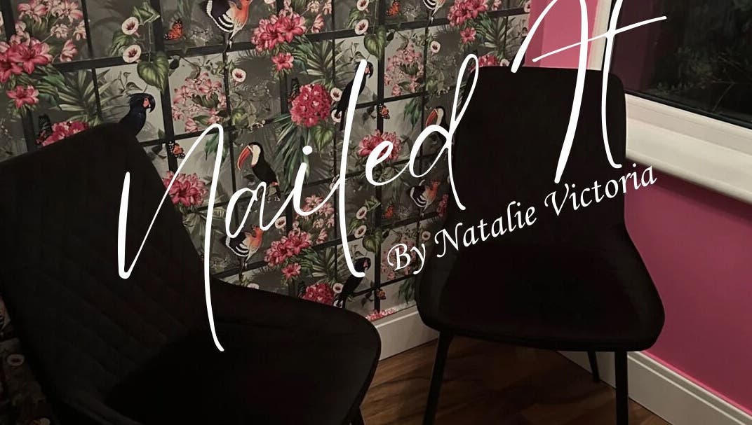 Elegant seating area at Nailed It by Natalie Victoria, Doncaster, England, GB with floral wall design.