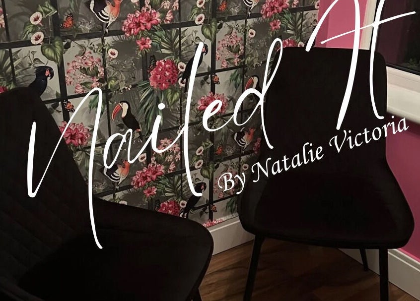 Elegant seating area at Nailed It by Natalie Victoria, Doncaster, England, GB with floral wall design.