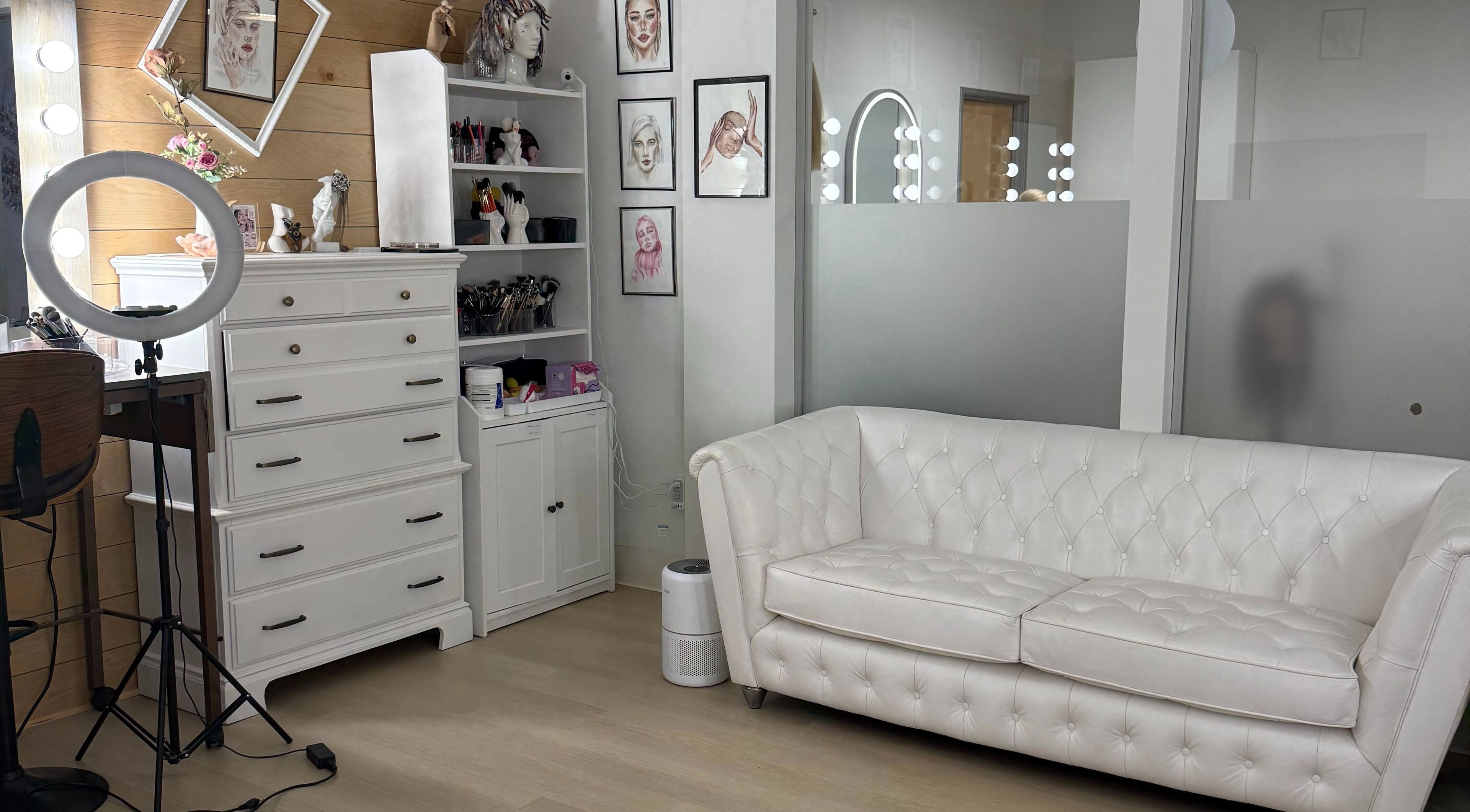 Elegant beauty salon interior at Makeup and Lashlift by Viktoriia Komarova, San Diego, California, US.