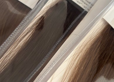 Glossy brown hair extensions showcase at Remi Room, Fareham, England, GB.