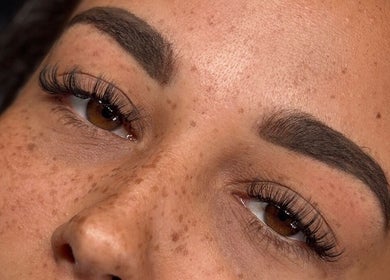Close-up of expertly shaped eyebrows and lashes at ByEllebeauty, Darwen, England, GB.