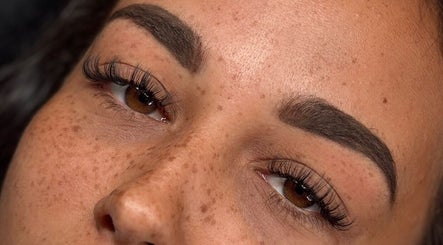 Close-up of expertly shaped eyebrows and lashes at ByEllebeauty, Darwen, England, GB.
