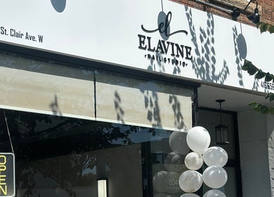 Elavine Nail Studio exterior with open sign, Toronto, Ontario, CA.